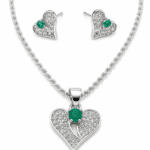 Conjunto corazon co- Topos + cadena y dije en plata ley 925 y esmeralda 100% natural