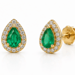 Topos tipo pera, oro 18k , esmeralda natural y diamantes naturales